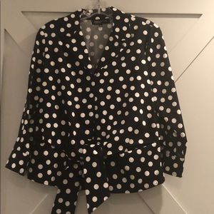 Jones New York Polka Dot Black Top with Front tie
